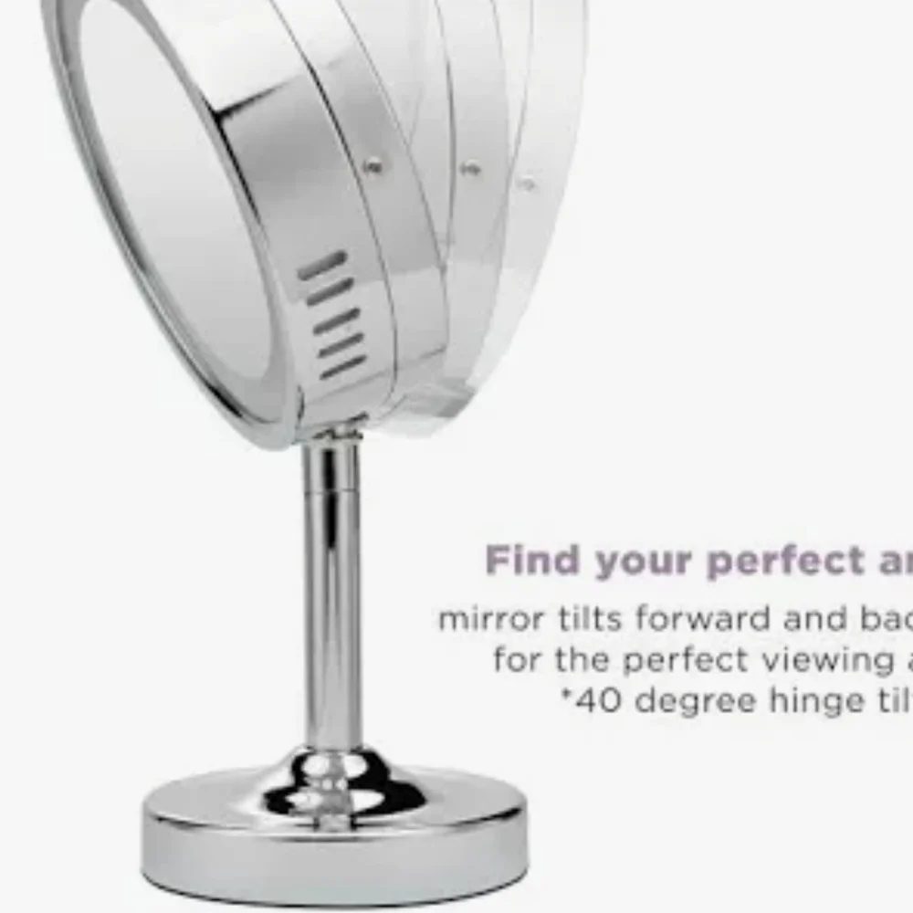 Magnifying tilting tabletop Mirror by Conair 1X & 5X magnification Silver Chrome